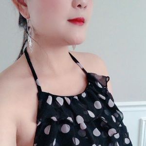 Ruffles strapless dress polka dot